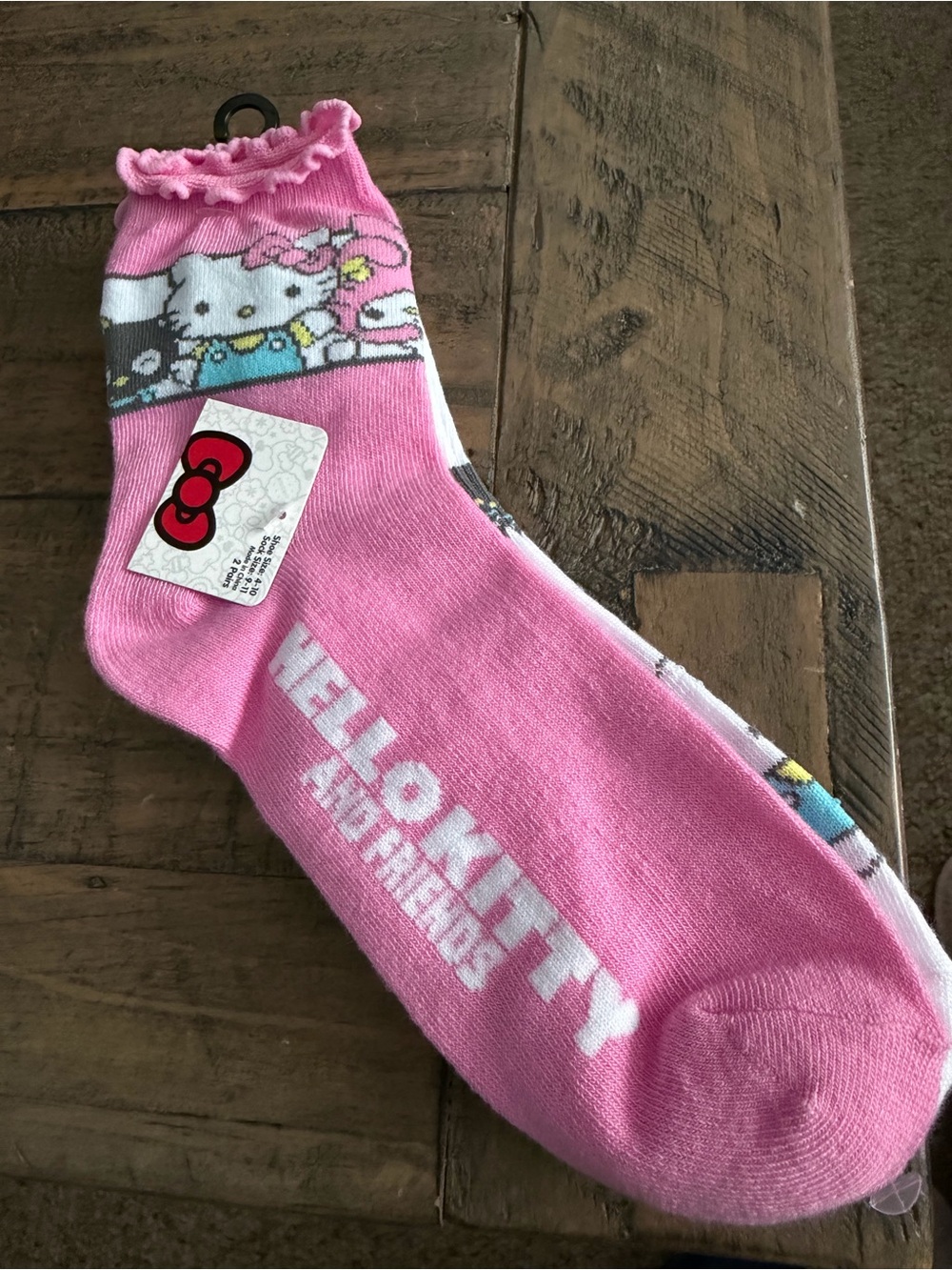 Hello Kitty Pink Ruffle Anklet Socks with Character Print